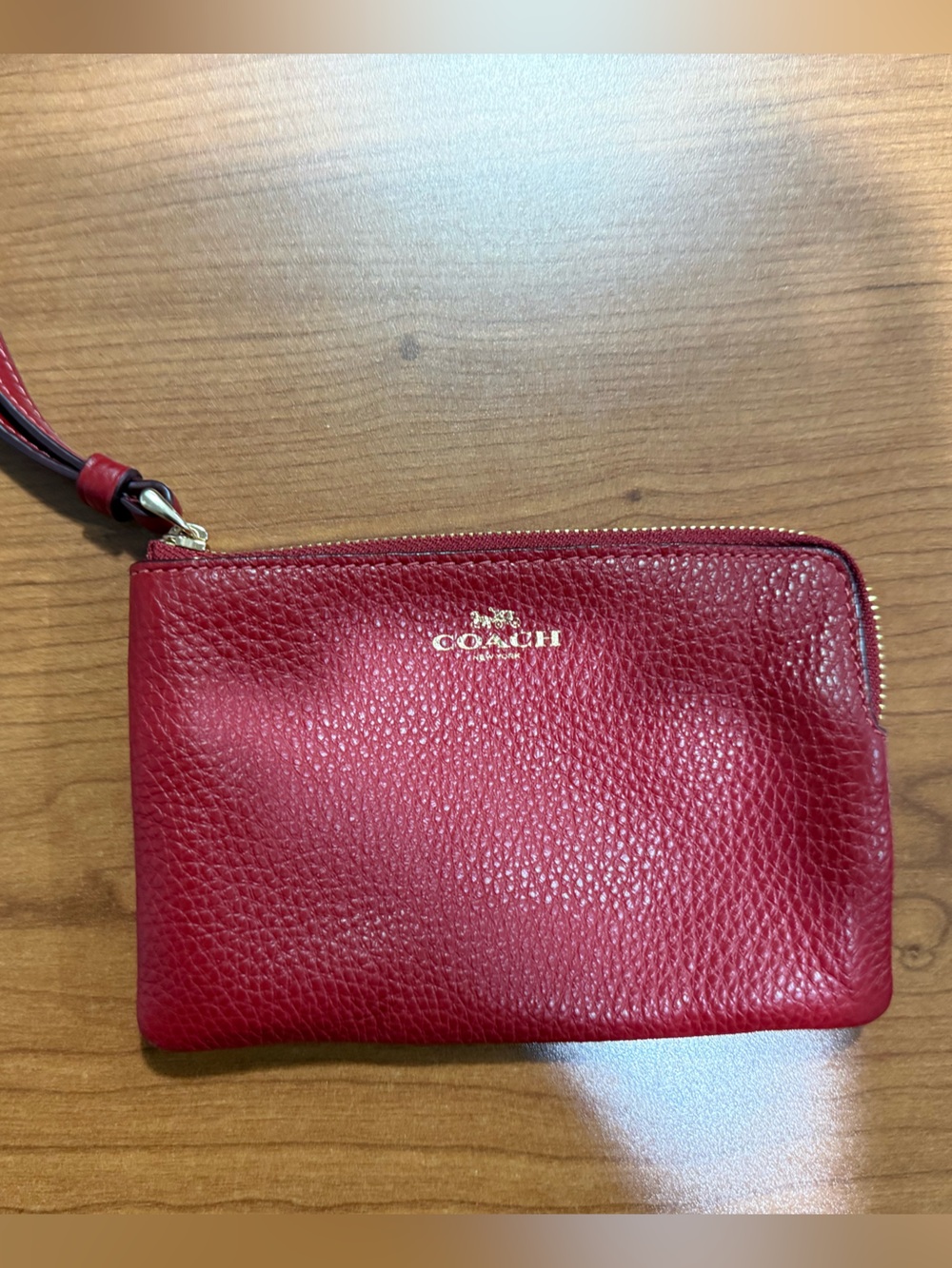 Coach Red Pebbled Leather Wristlet Clutch with Strap